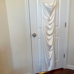 White Strapless Maxi Dress Ruching 